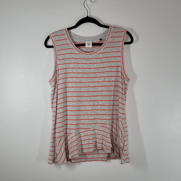 CAbi Womens Ruffle Peplum Striped Sleeveless Stretch Tank Top Gray Orange Size M - Picture 2 of 7